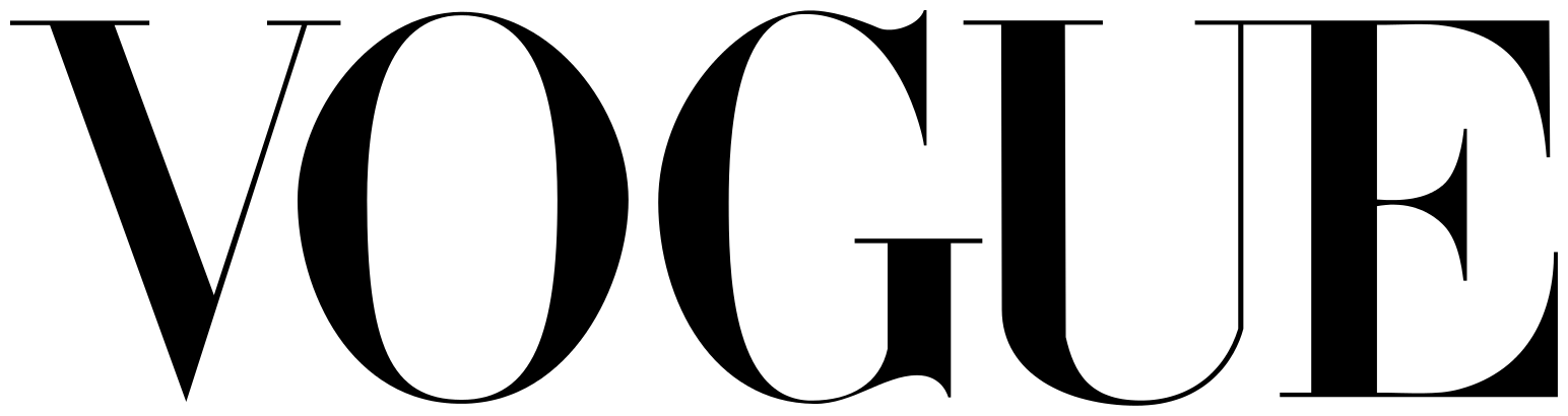 Vogue logo in large black serif font on a white background.