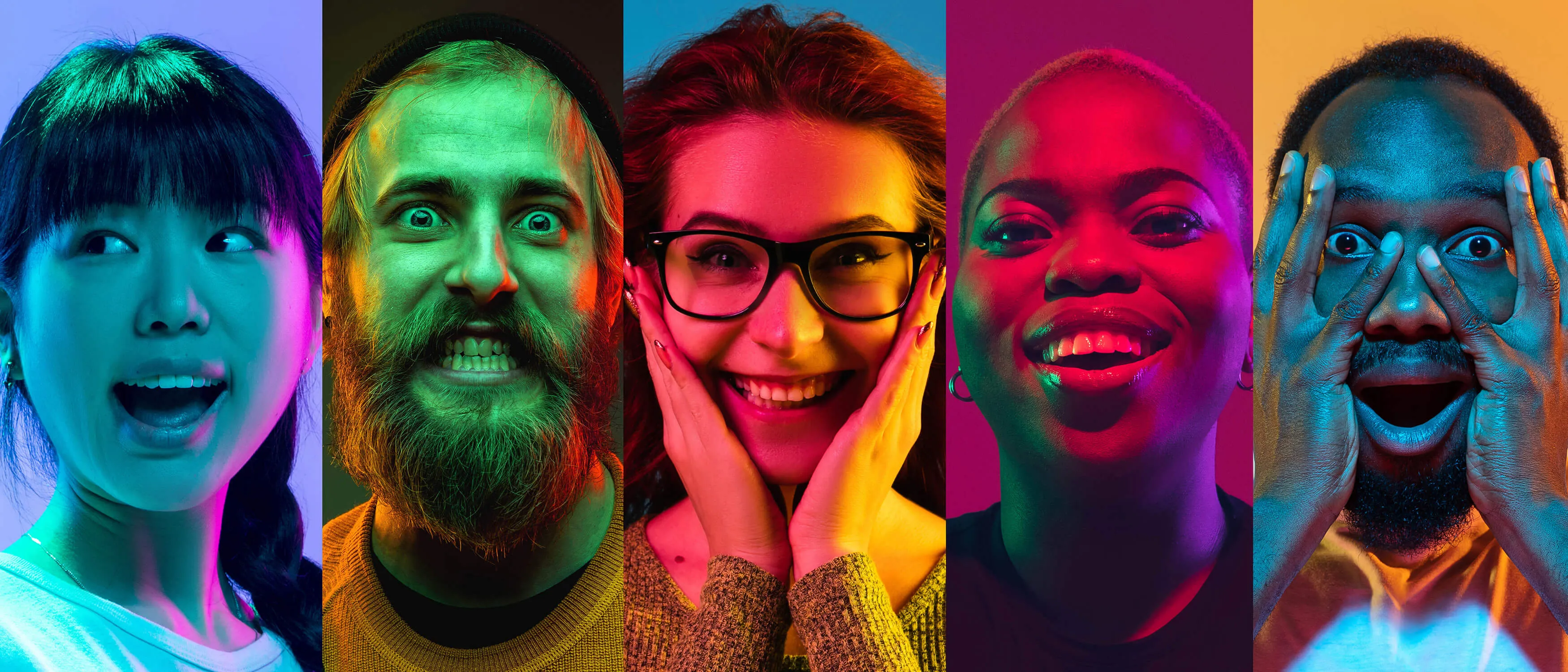 Five faces looking in wonder