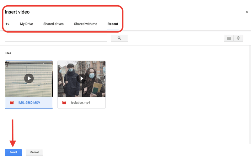 Insert Video in Google Slides using Google Drive