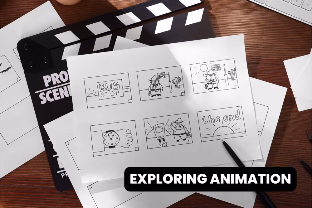 animation story board with illustrated frames