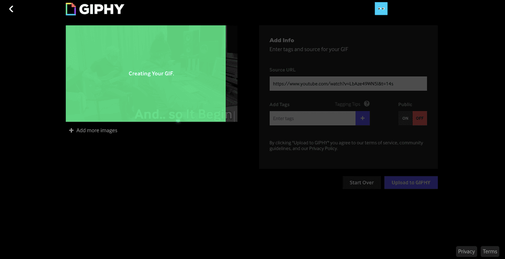 GIPHY Video Converter uploading
