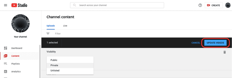 YouTube Update Visibility Settings