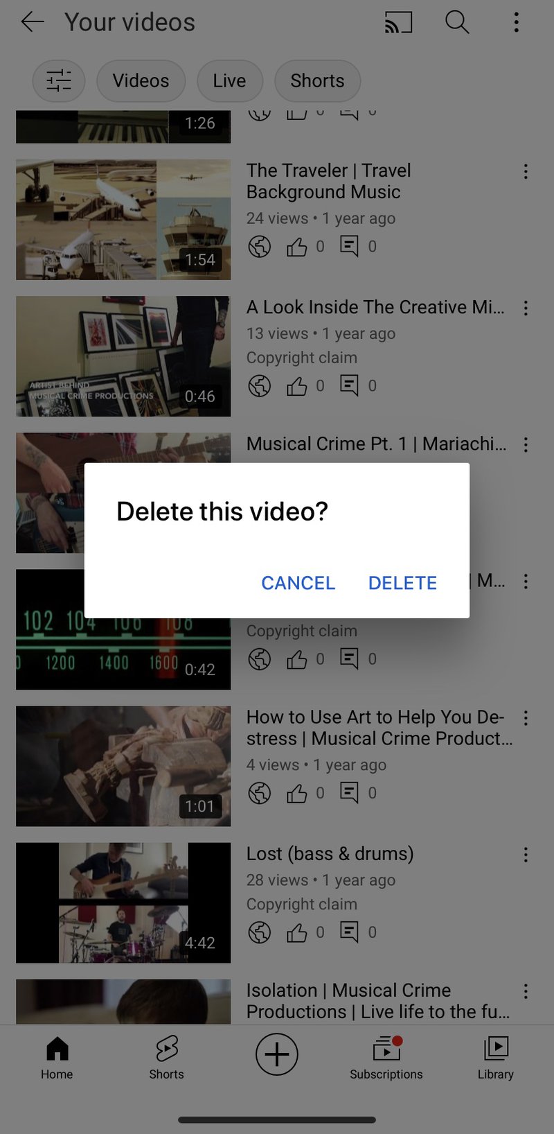 Delete A Video From YouTube Mobile