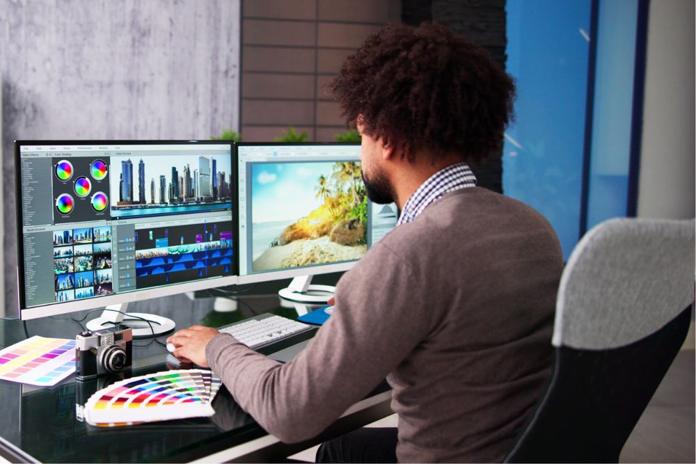 video editing techniques, man using editing software,