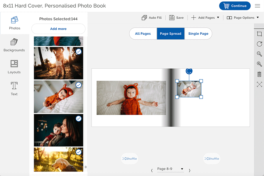 When you’re making photo books, play with image size – some will look good on a page by themselves.