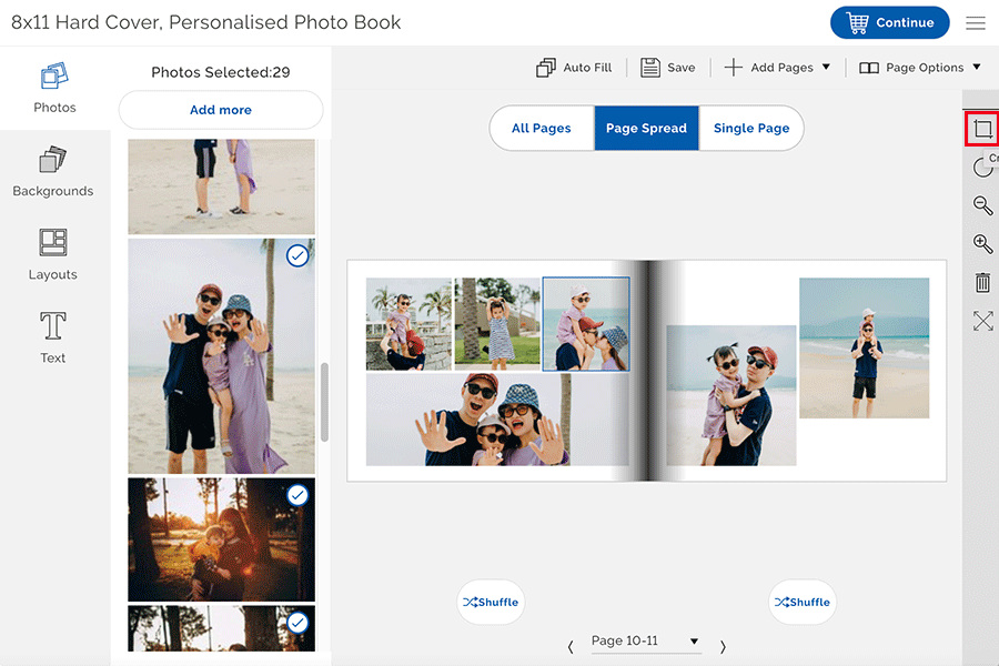 When creating the layout for Officeworks photo books you can crop images to your liking.