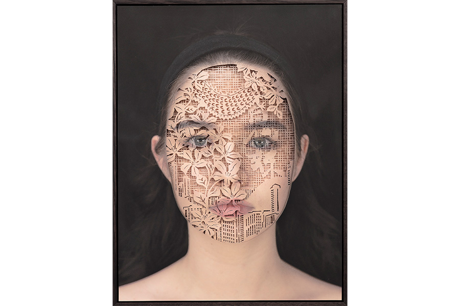 Piper Day’s Top Arts artwork entitled 'Gwai Mui', featuring a portrait with intricate patterns overlaying the face.
