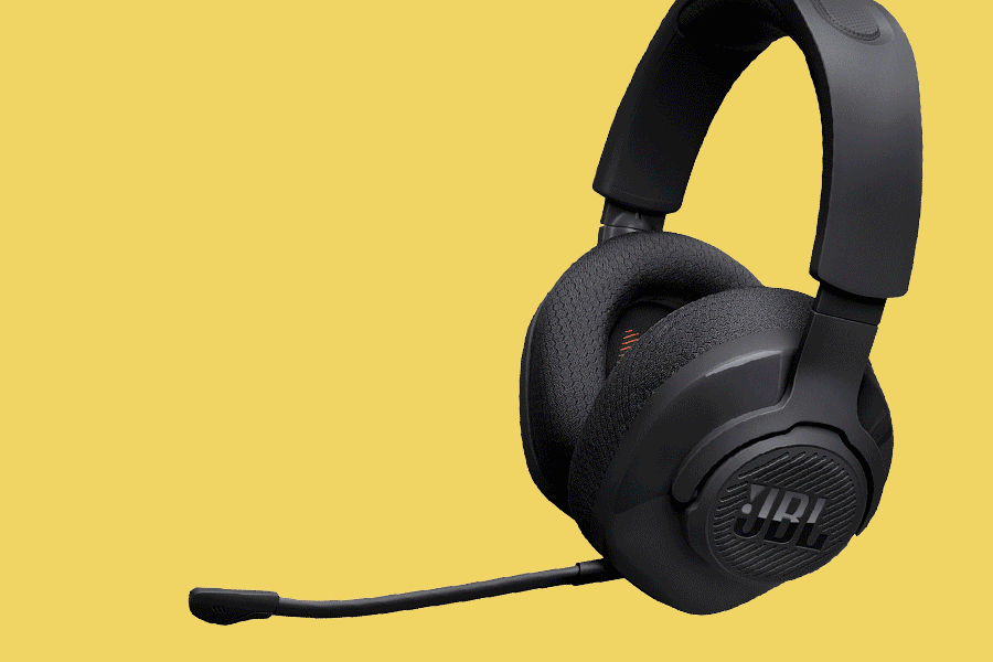 An assortment of headsets to help with creating a better gaming setup, shown on various brightly coloured backgrounds.