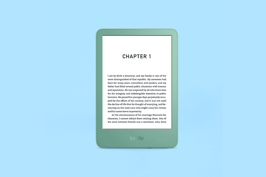 A selection of tech gifts, shown on various brightly coloured backgrounds. Products include an e-reader, a smartphone and a handheld gaming console.