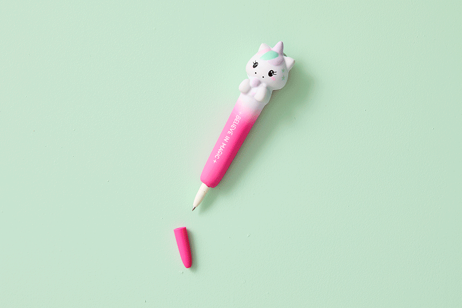 A selection of Christmas gifts for kids and the young at heart, shown on various brightly coloured backgrounds. Products include things like a squishy unicorn pen and a Winnie the Pooh tea cup and spoon.