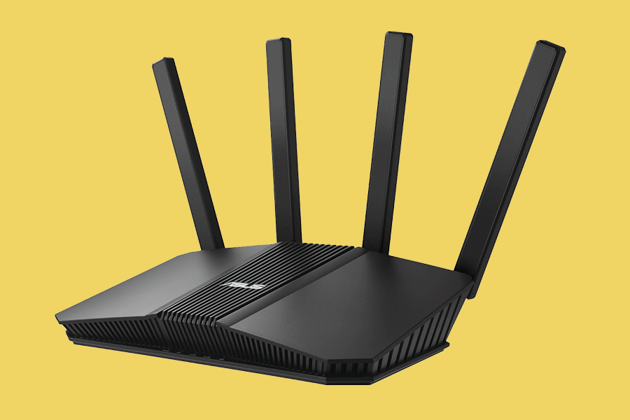 An assortment of Wi-Fi routers shown on various brightly coloured backgrounds.