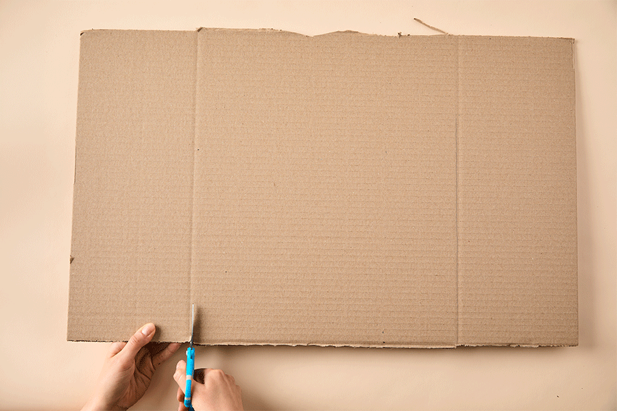 A series of images demonstrating the first steps of creating a cardboard loom.‍