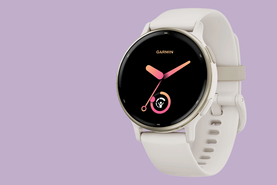 An assortment of smart tech for health, shown on various brightly coloured backgrounds. Products include things like smartwatches and headphones.