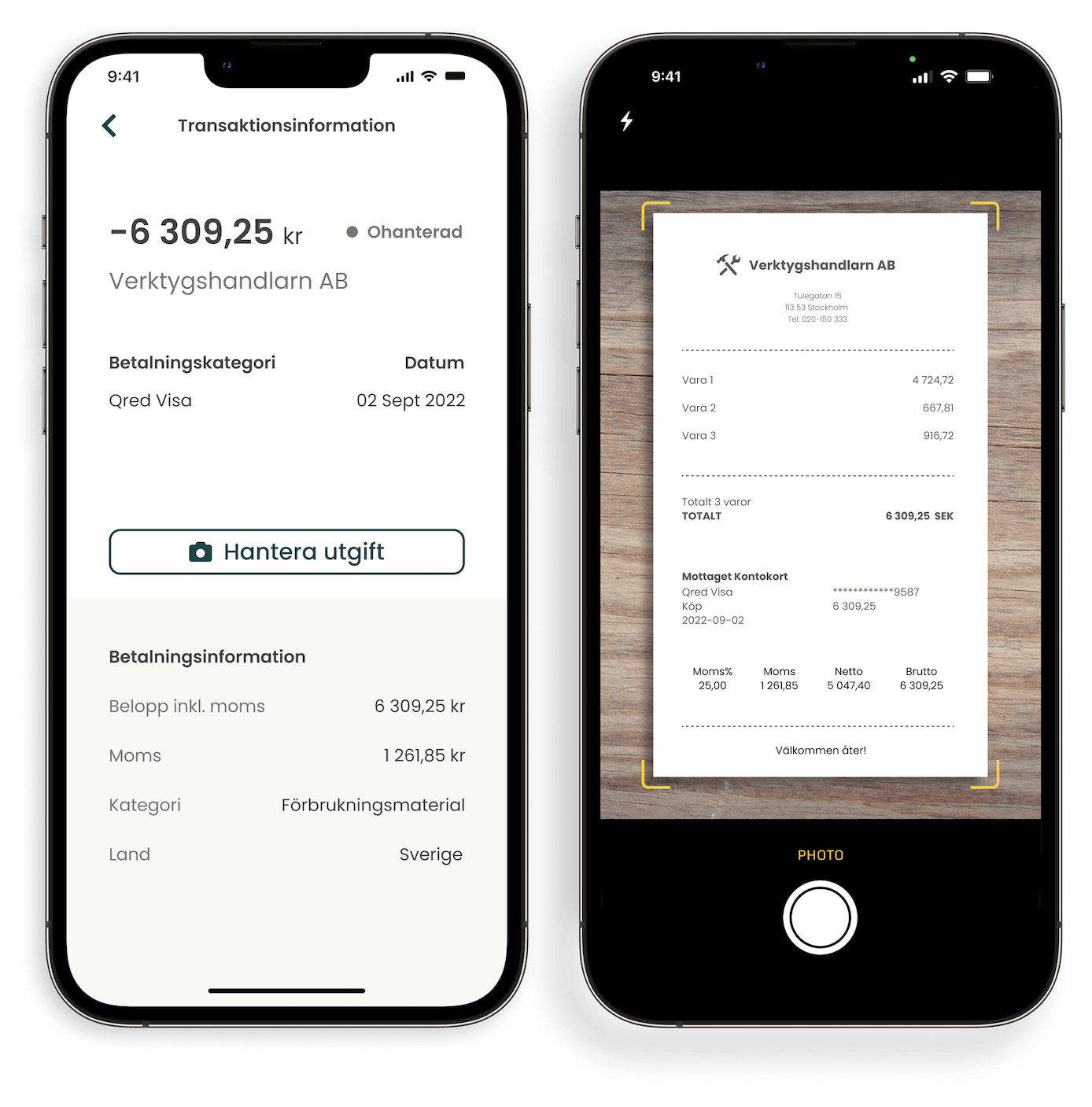 Mobiltelefoner som visar appen och utgiftshantering