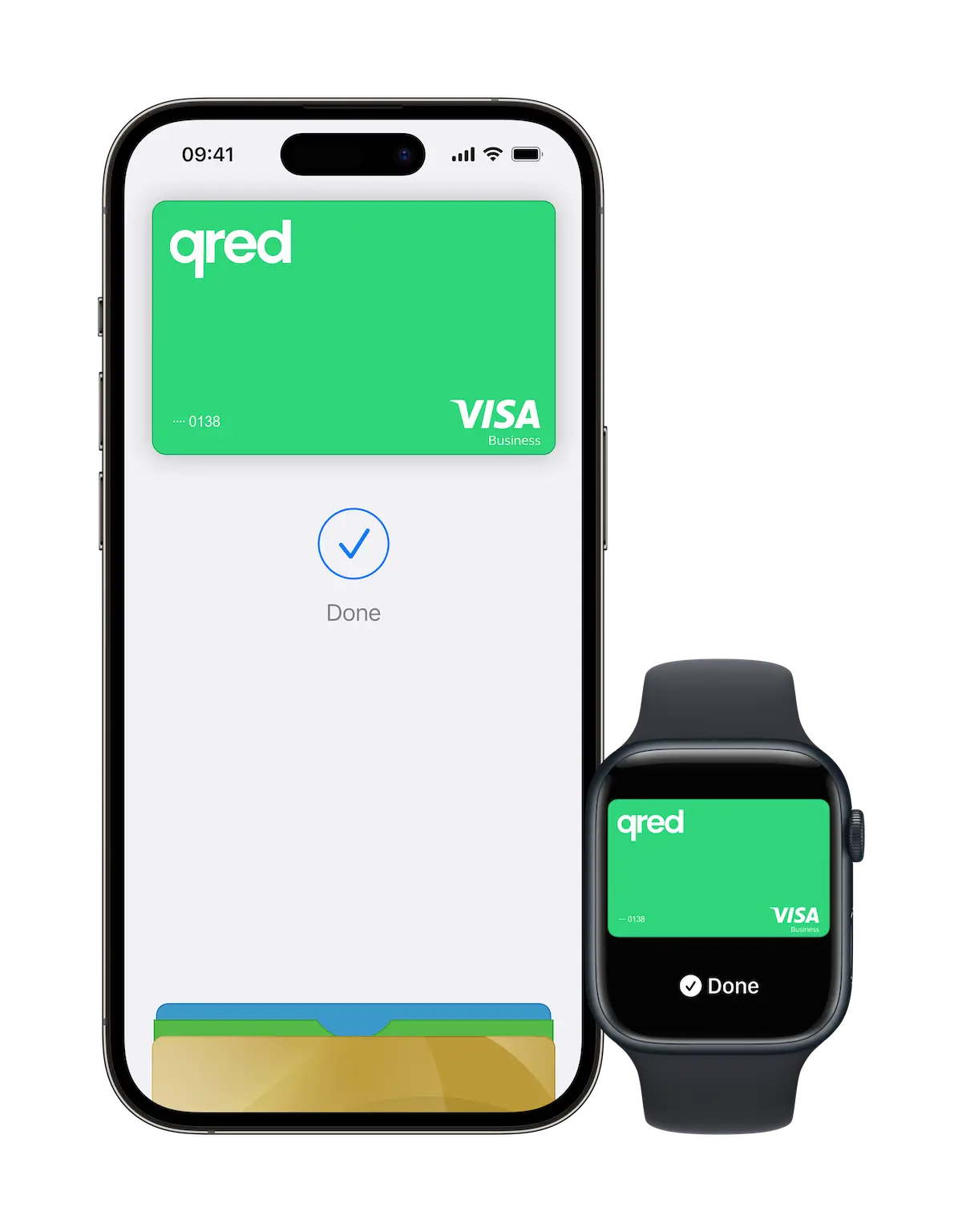 black iphone and apple watch with qred visa