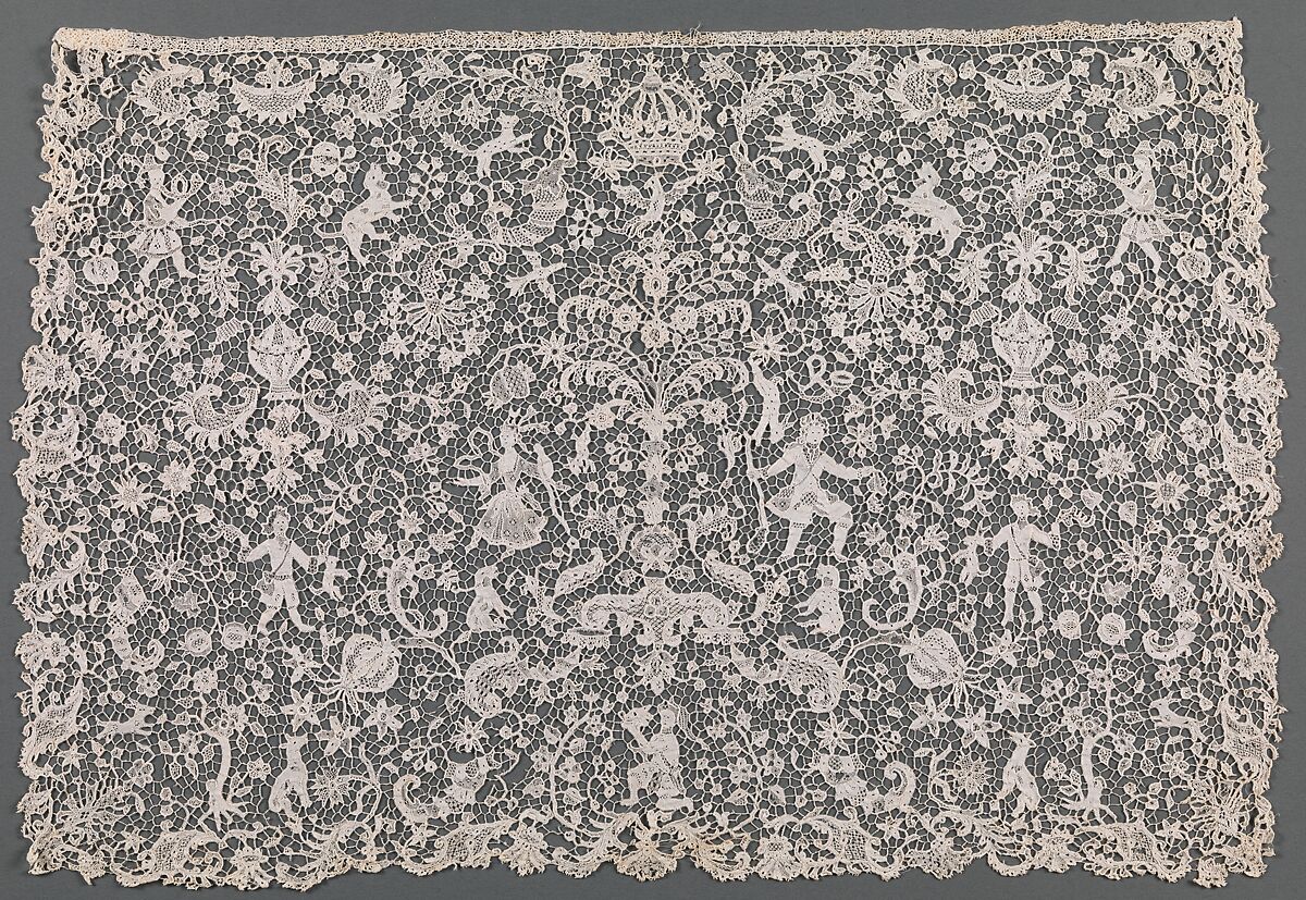 Cravat end, late 17th century. French, linen, needle lace (Point de France). Source: The Metropolitan Museum of Art.