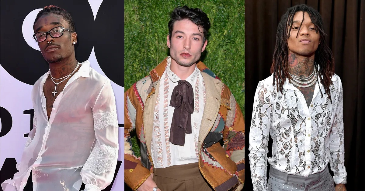 Getty Images. Lil Uzi Vert / Ezra Miller / Swae Lee in lace.