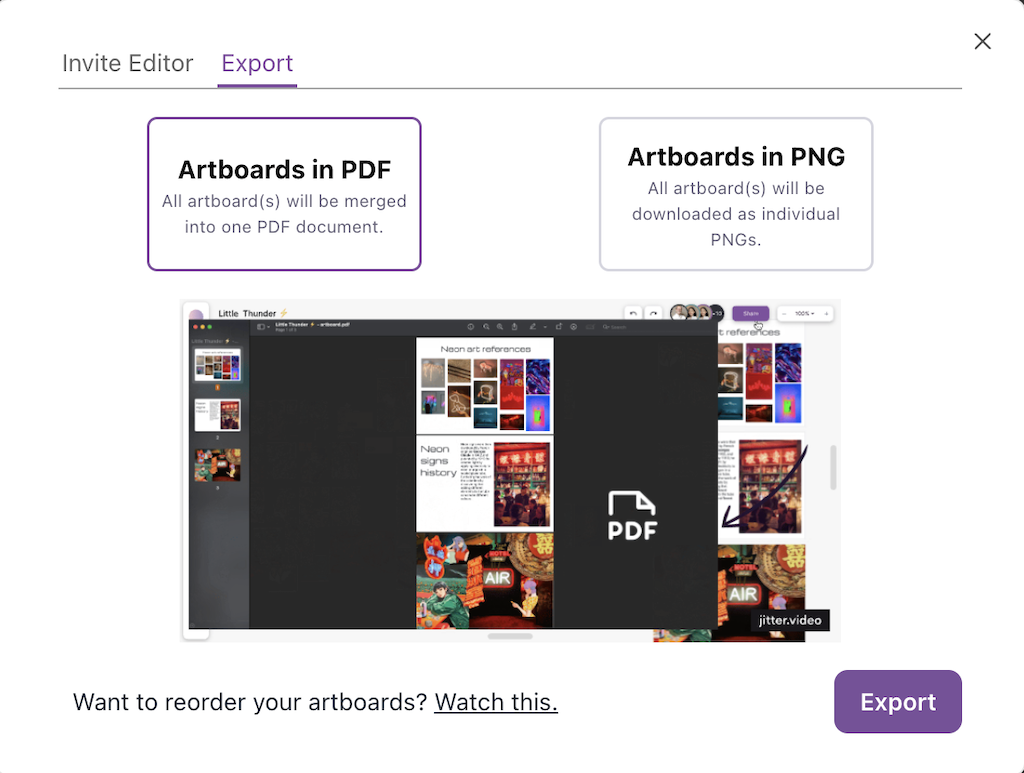 Sharing UI and Artboard Export Improvements
