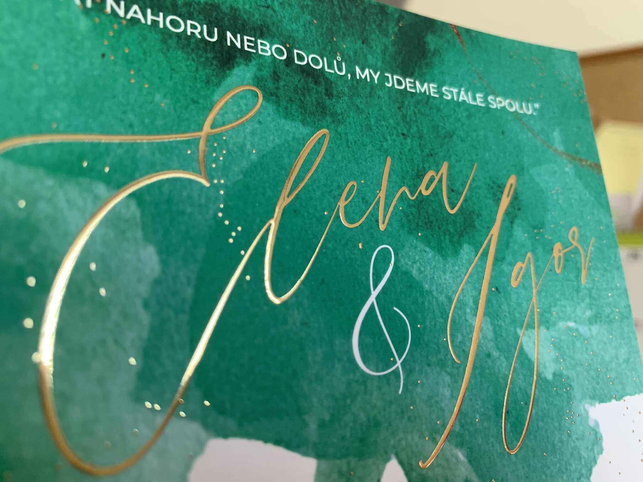 Digitální metalická ražba, sleeking, zlatá folie, svatební oznámení