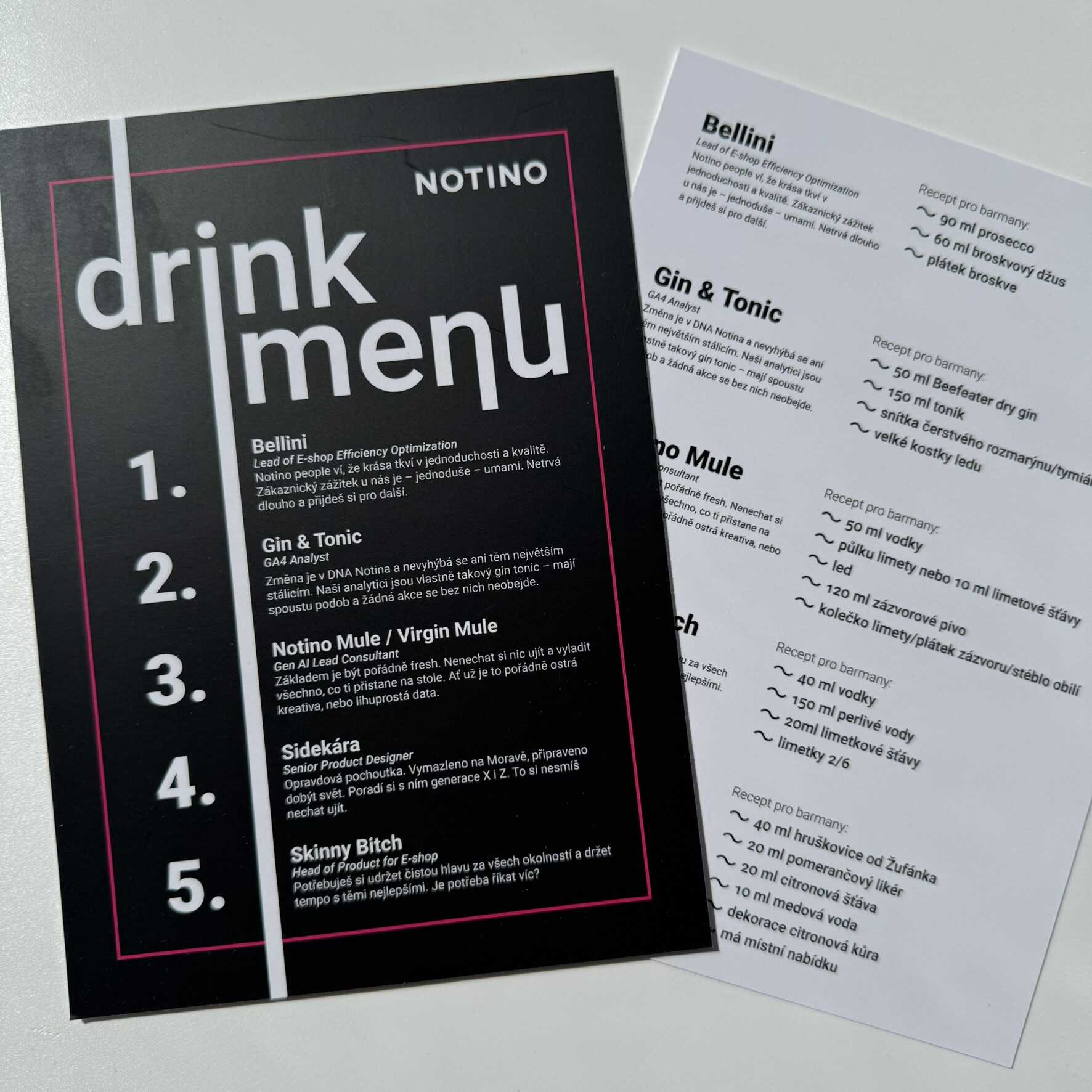 matná laminace barové menu, restaurace menu