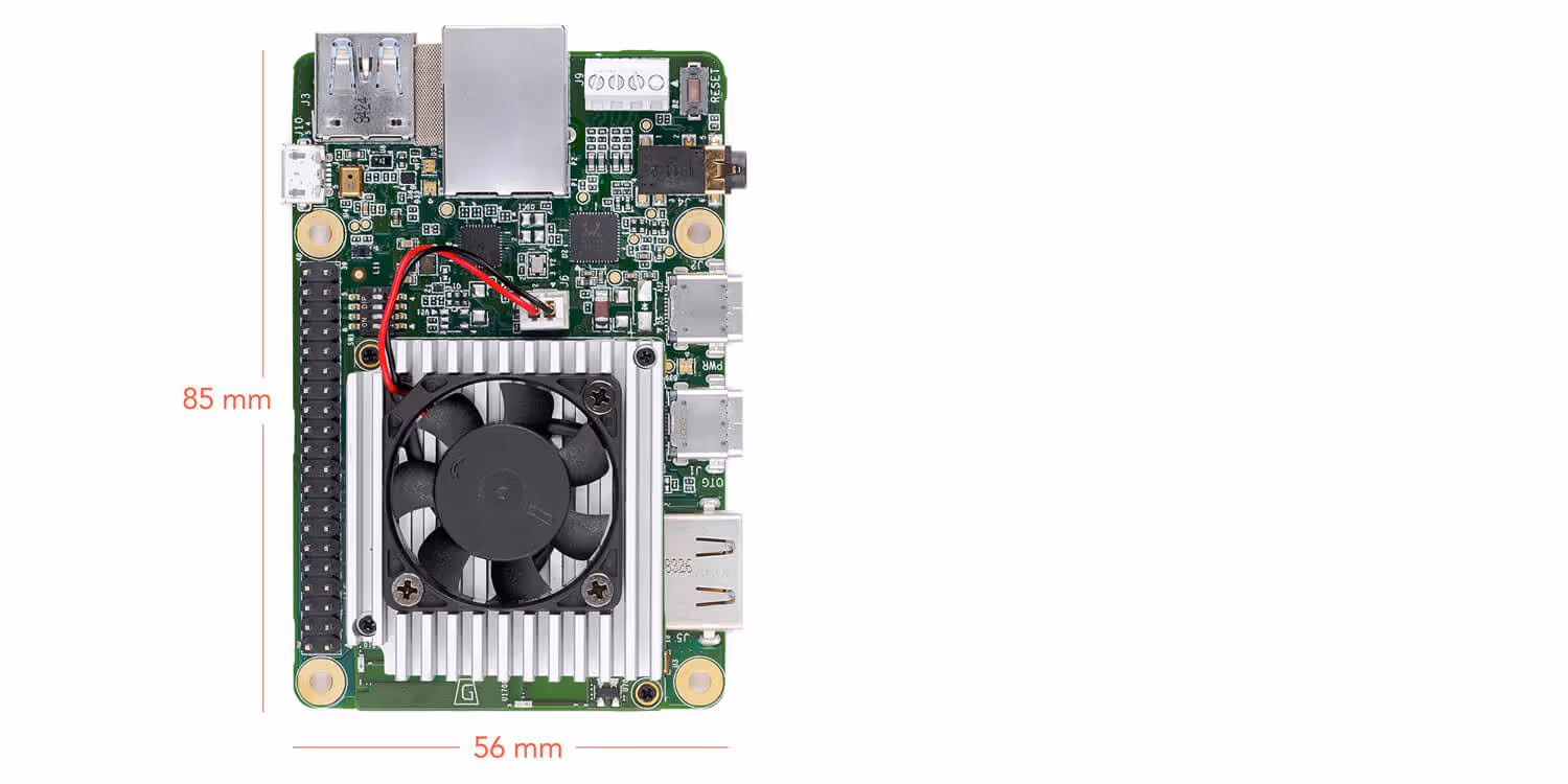 The Coral Dev Board with a height of 85mm and width of 56mm