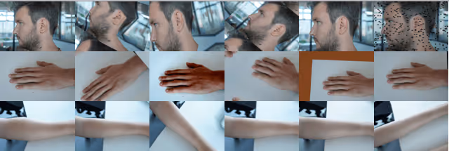 Different visuals of a head, hand and upper arm
