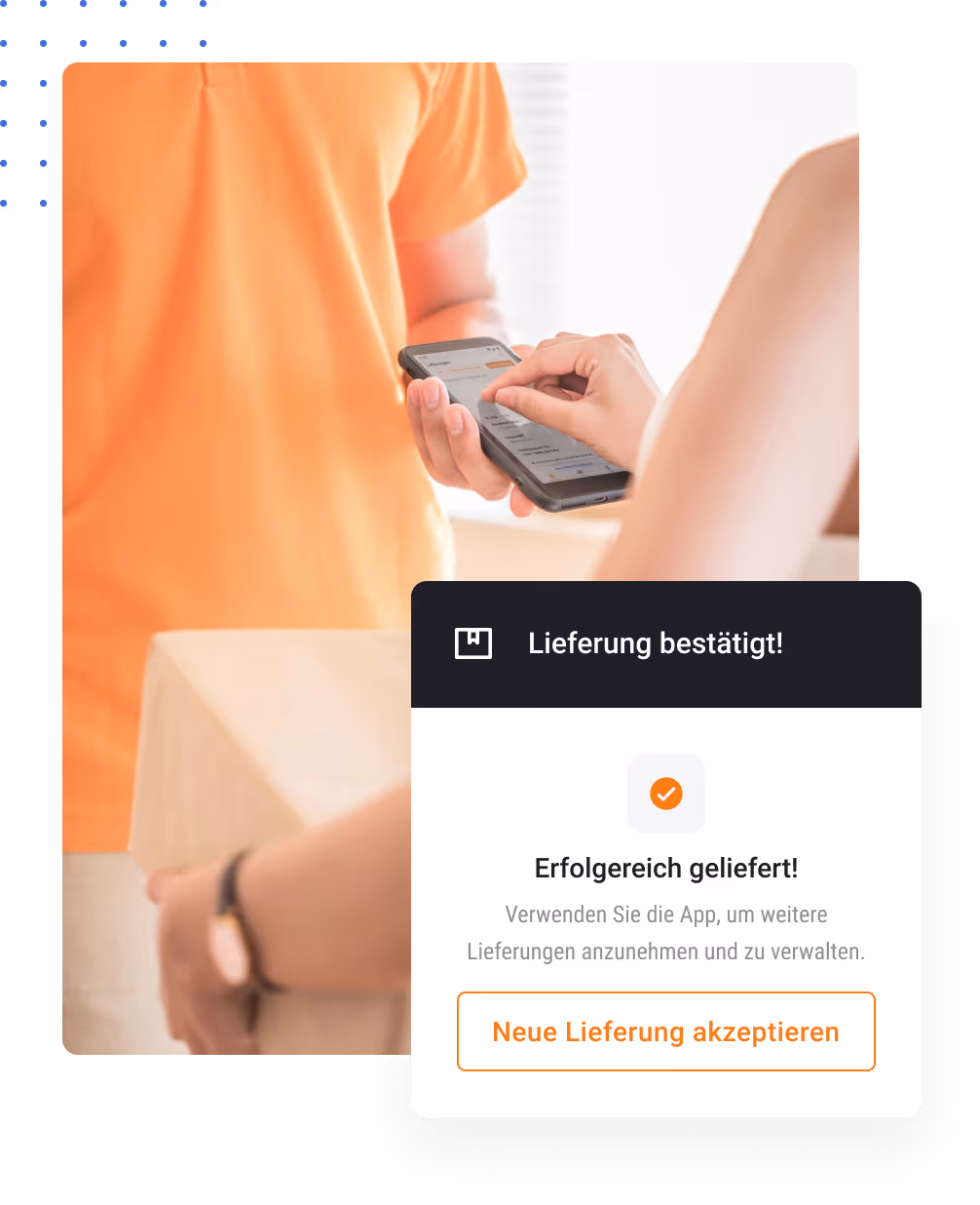 Eine Lieferung wird übergeben und per App wird unterzeichnet und bestätigt.