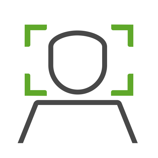 Facial recognition icon: a face inside green corner brackets