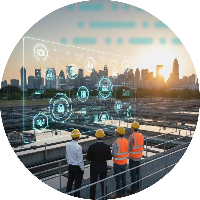 Man in PPE with tablet in a utility building
