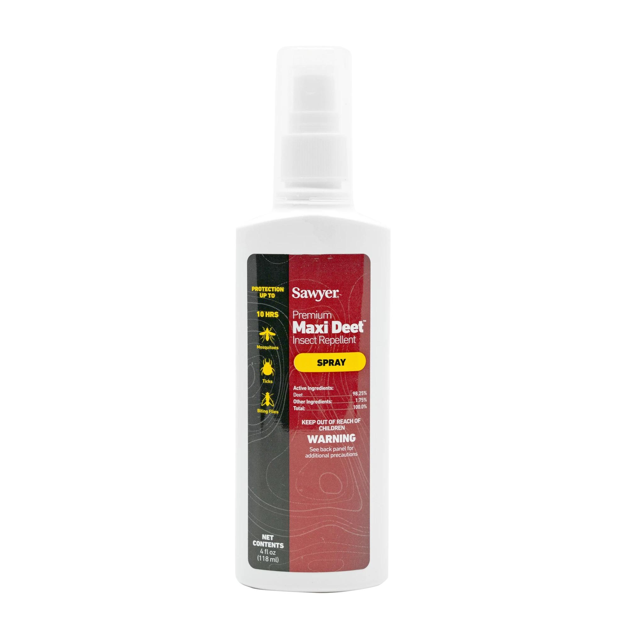 A bottle of Sawyer premium maxi deet insect repellent