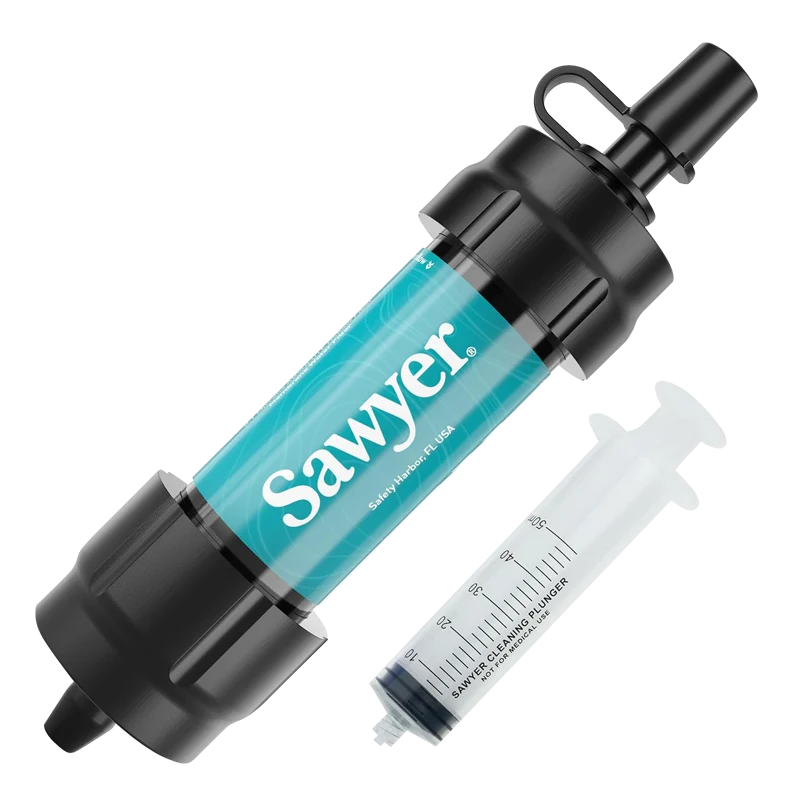 A single teal Sawyer mini water filter