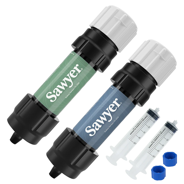 A Sawyer dual threaded mini water filtration system