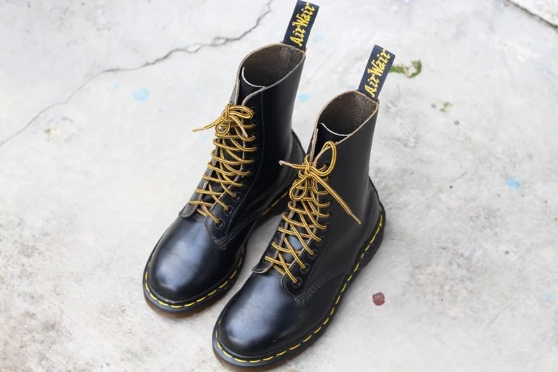 A pair of black boots.