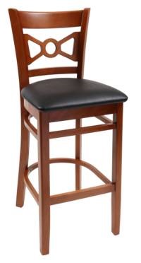 Cleo 30” stool with upholstered seat, available in a wide range of wood finishes and upholstery colors.