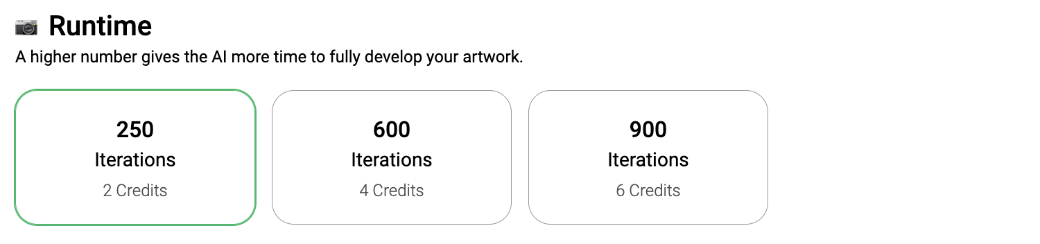 ai art runtime settings on starryai