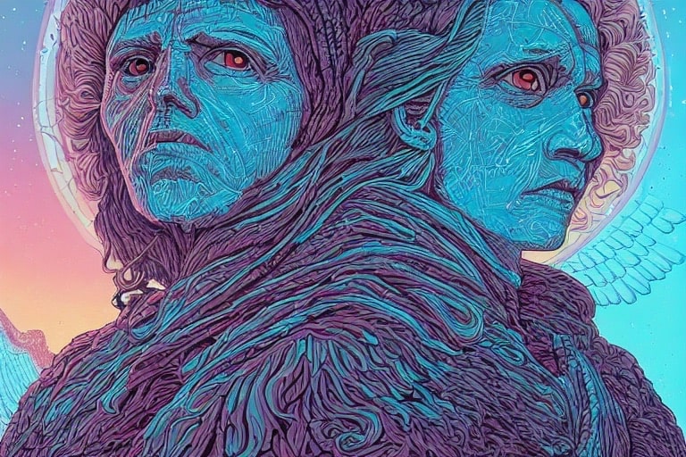 line art of two faces created by starryai