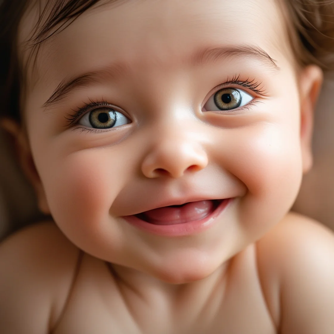 A close-up of a baby with soft skin and delicate features, resting against a blurred background, radiating warmth and innocence.