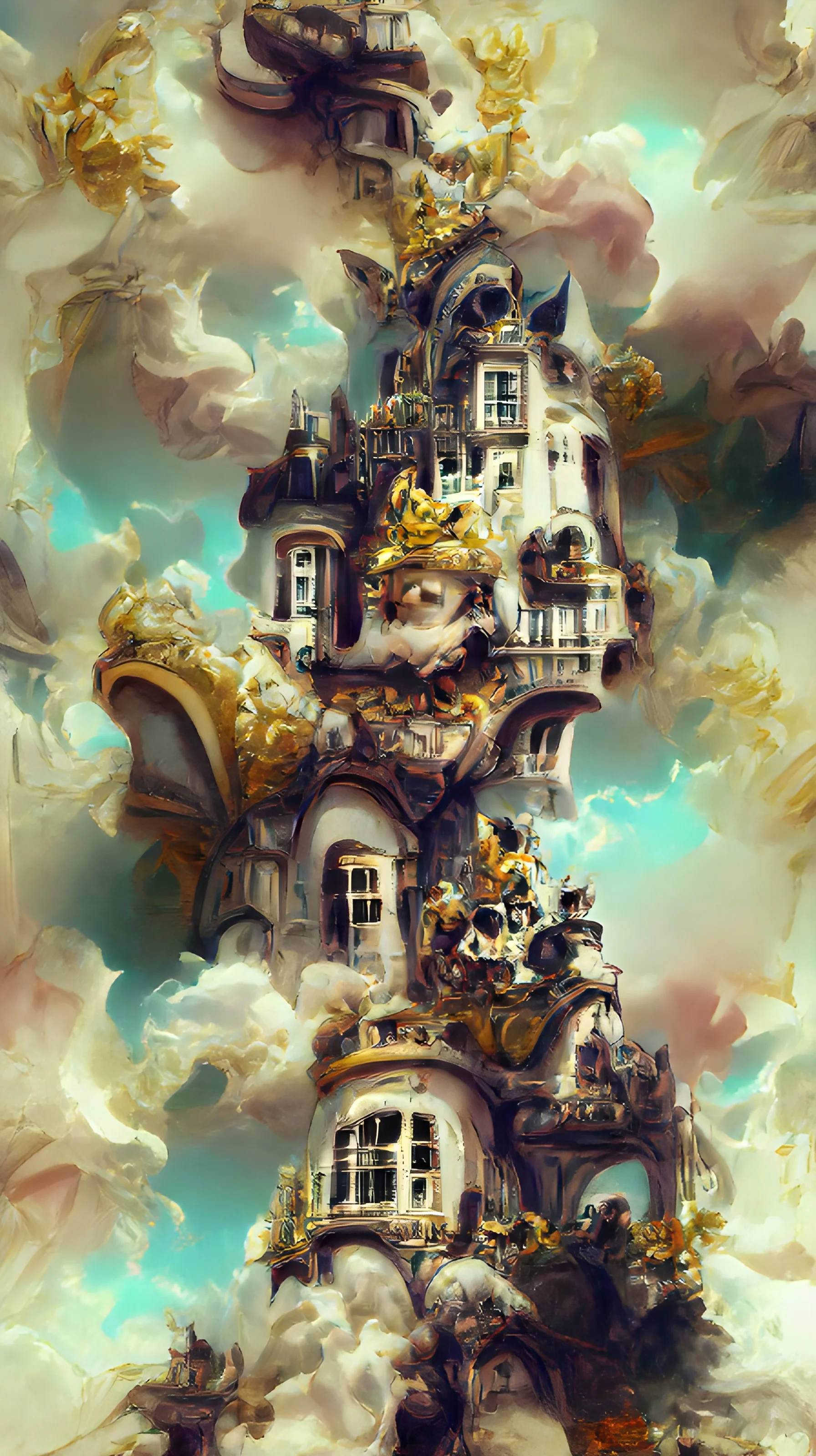 AI rendered artwork of a castle floating in the sky.