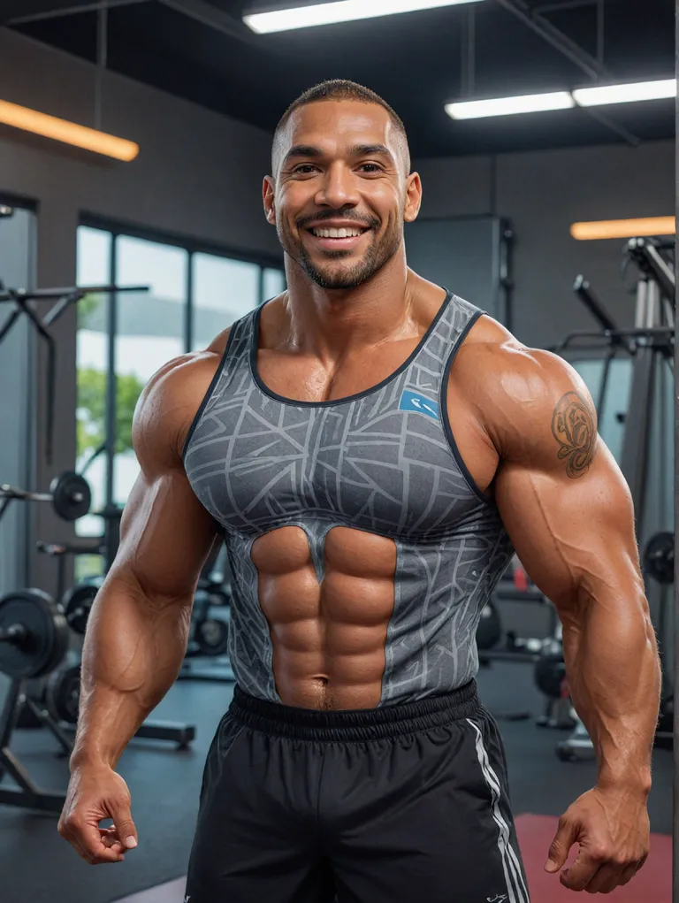 The Rock turned into a Pixar style AI image, smiling in a colorful gym setting