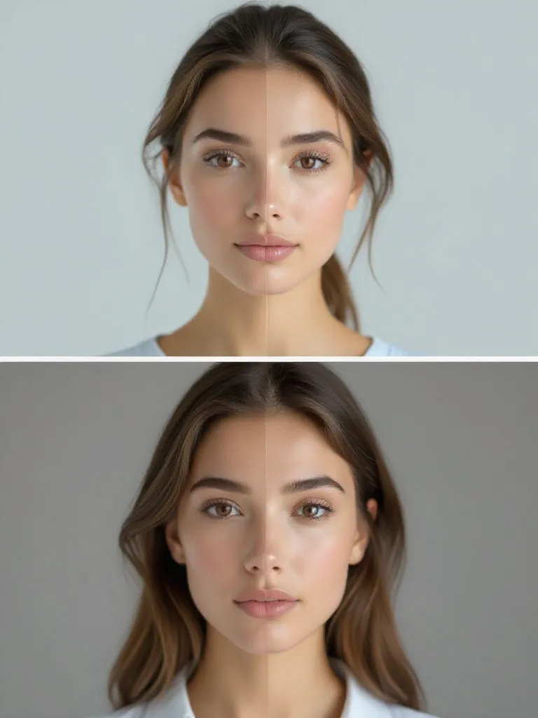 Create a horizontal split showing original face above and swapped face below