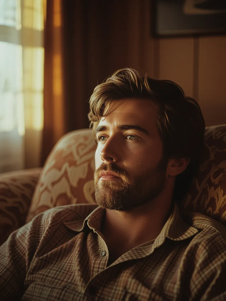 1970s film photo, warm tones, soft lighting, subtle grain, natural imperfections man