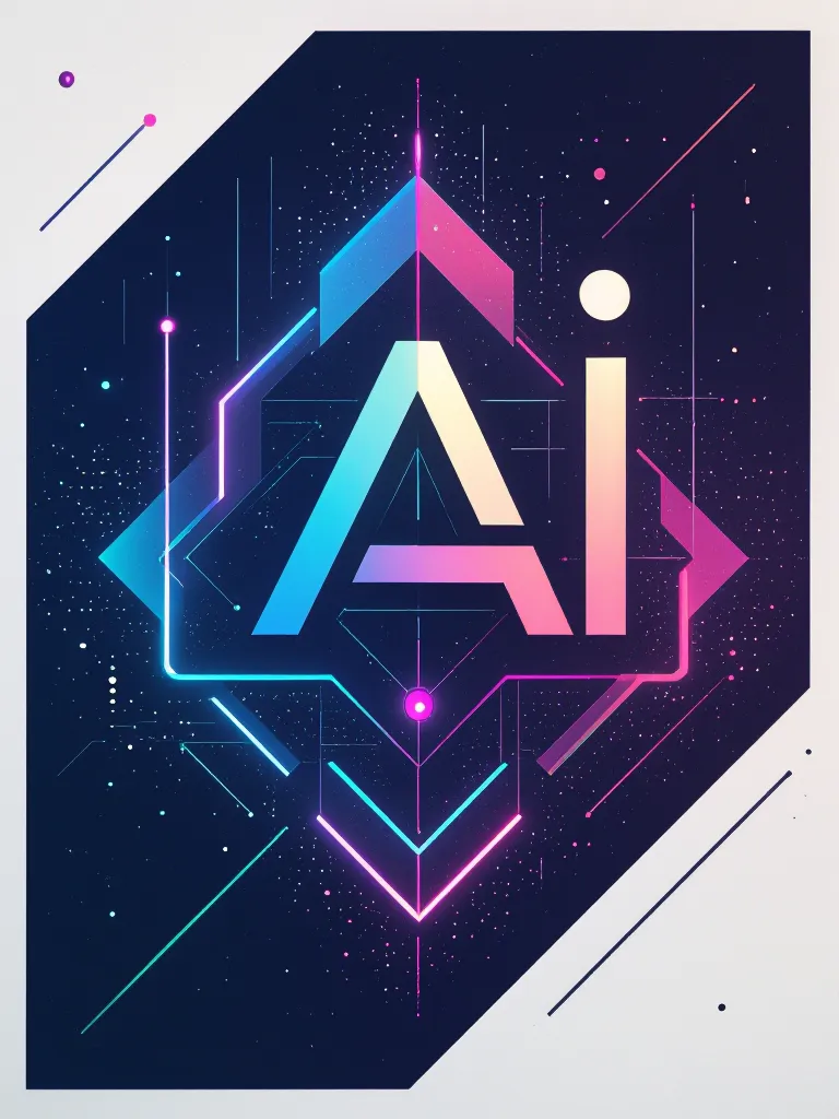 Futuristic AI startup logo, geometric shapes, neon accents, sharp angles