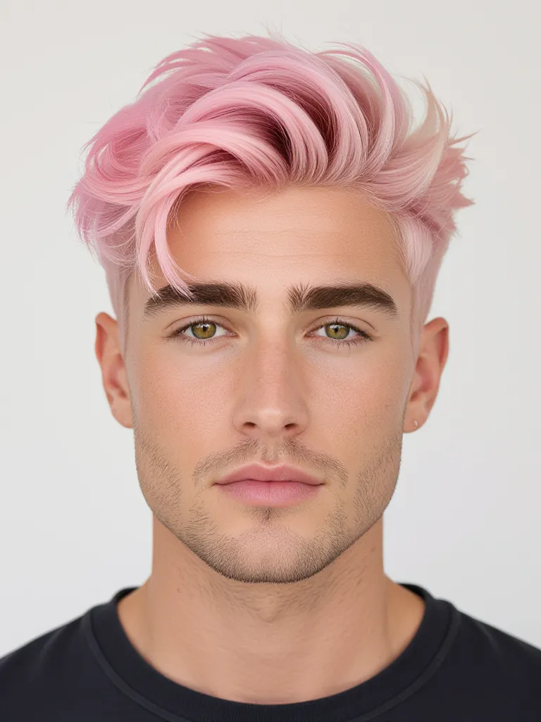 Man with pastel pink hair, soft coloring, realistic blending