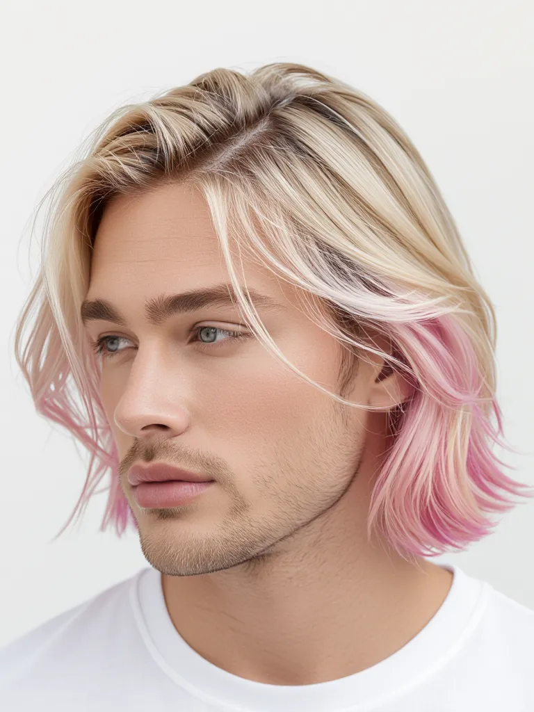 Man with blonde hair and pastel pink gradient at the ends