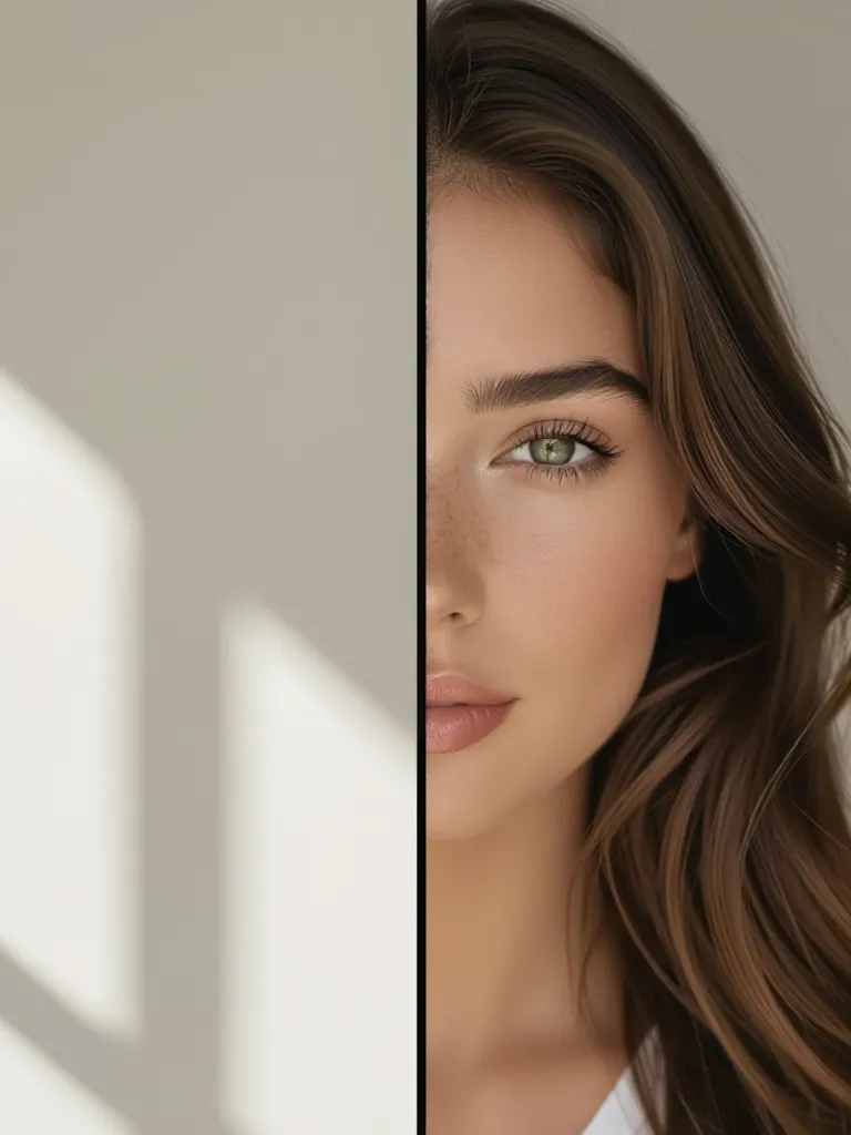 Split image showing left side uncropped photo with empty space, right side tightly cropped portrait