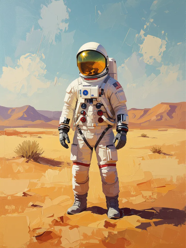 oil painting of an astronaut standing in a desert, textured brush strokes