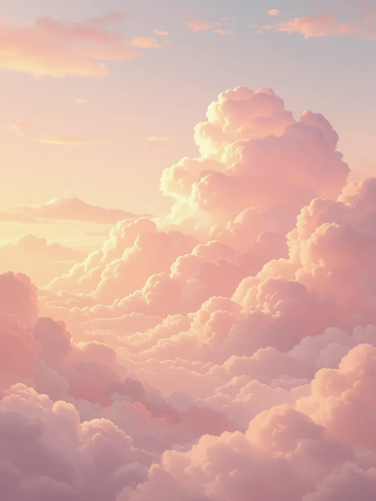 Dreamy cloudscape with pink and orange skies, soft fantasy aesthetic