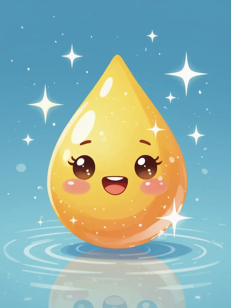 Water droplet emoji with sparkly kawaii face.