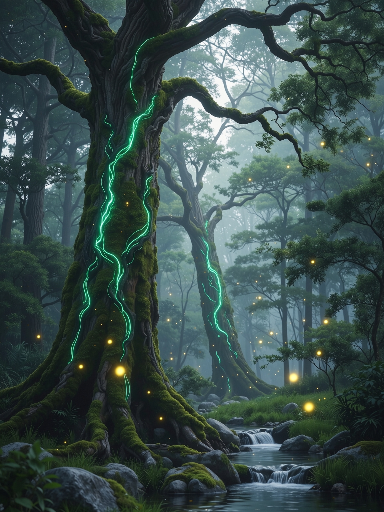 Enchanted bioluminescent forest, created with starryai