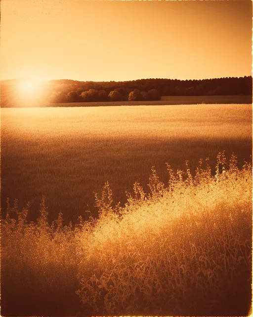 Beautiful landscape with warm vintage film effect and golden hour lighting